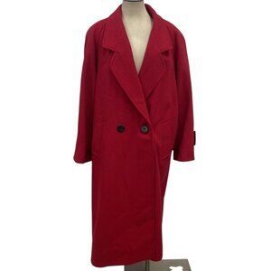 Vintage 80s International Scene Red Wool Midi Overcoat Trench Size 14